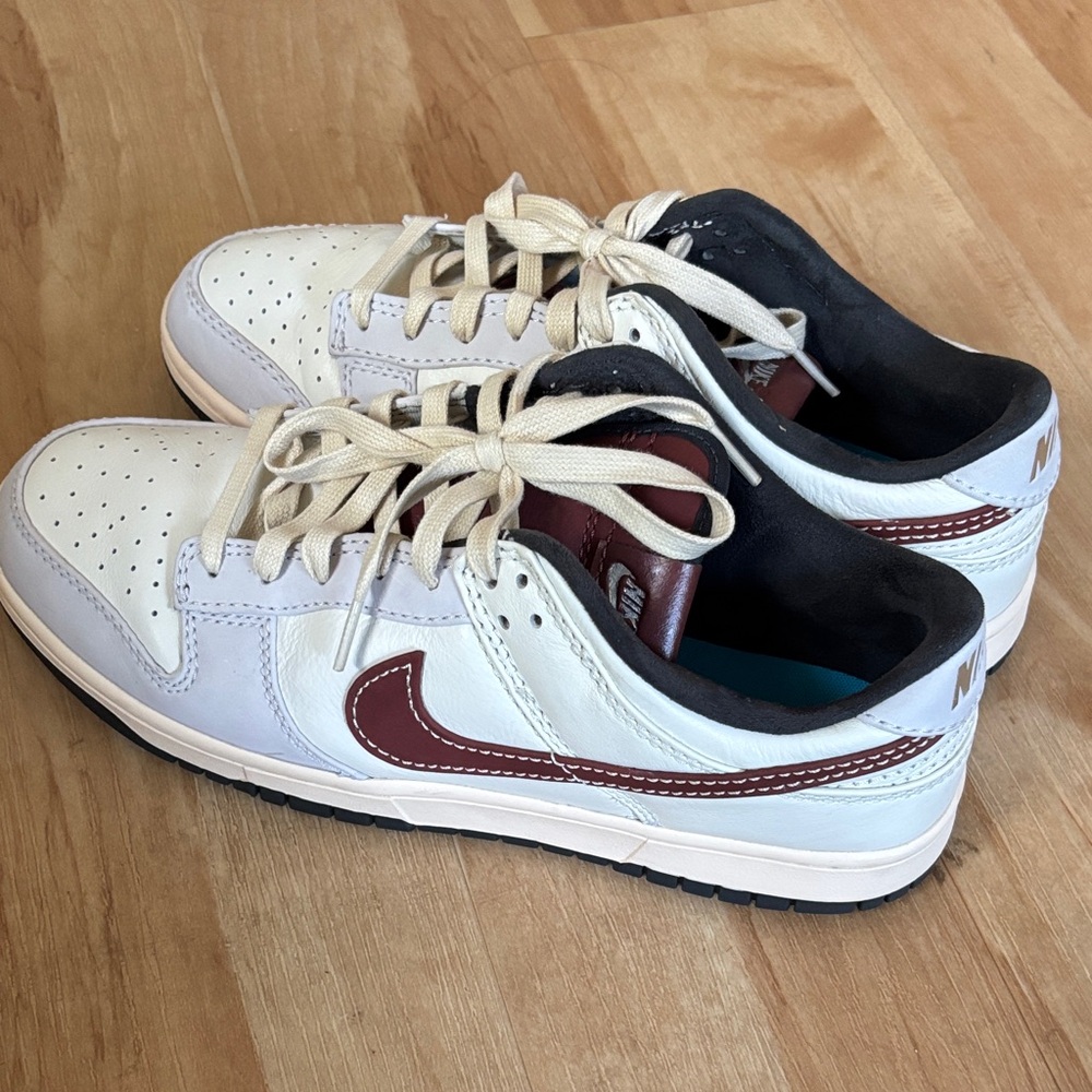 Nike Dunk Men’s Low-Top Sneakers - White with Burgundy Swoosh